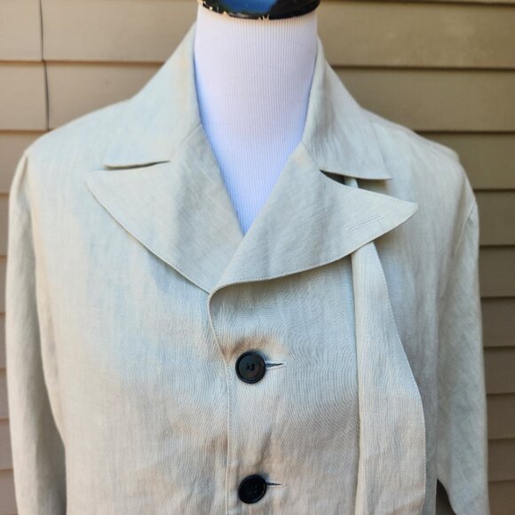 Blanque 100% Linen Button-Up Blouse Cream Asymmetric Draped Natural USA - Picture 4 of 14